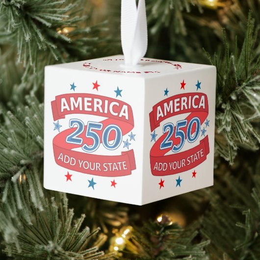 America 250 Add State 250th Patriotic Keepsake Kubus Ornament (Boom)