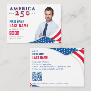 America 250 kandidaat voor politieke verkiezingsca visitekaartje