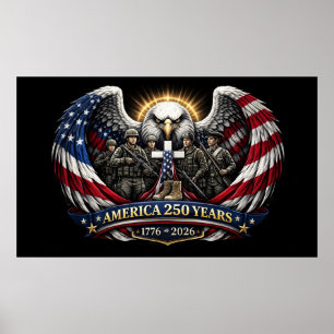 America 250 Patriottische Adelaar en Militaire Hul Poster