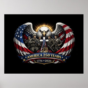 America 250 Patriottische Adelaar en Militaire Hul Poster