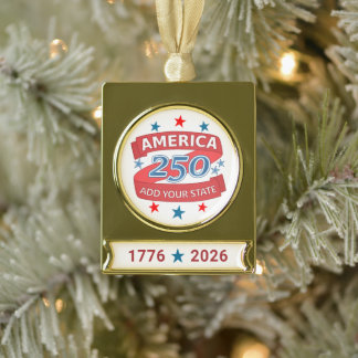America 250 Voeg Staat 1776 2026 Herdenkings- Verguld Banner Ornament