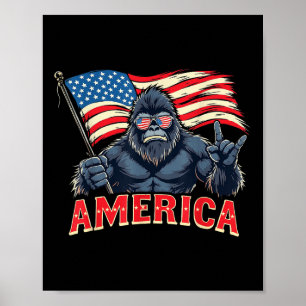 America Bigfoot Sasquatch 4 juli Vlag Rock P Poster