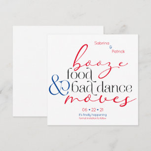 America Booze Food Bad Dance Moves Save the Date Kaart