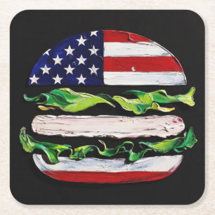 America Burger (Zwart Schilderij Nr. 5) Vierkante Kartonnen Onderzetter