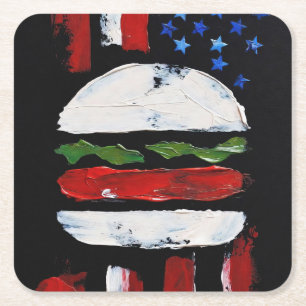 America Burger (Zwart Schilderij Nr. 7) Vierkante Kartonnen Onderzetter