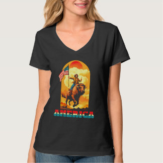 America Dude Riding On A Buffalo Drinking Beer Wit T-shirt