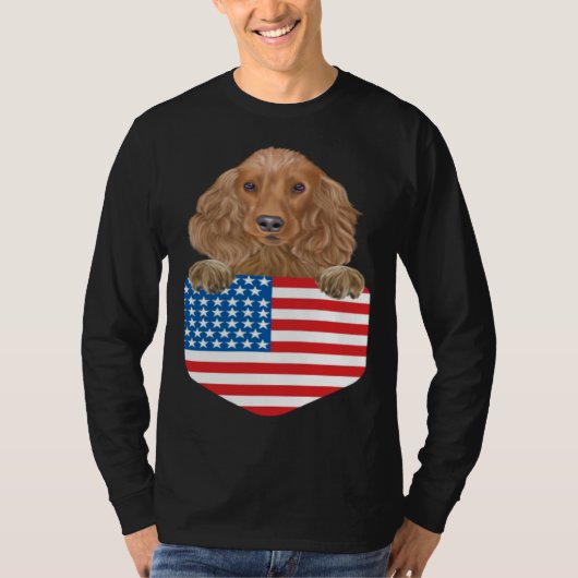 America Flag Cocker Spaniel Dog In Pocket T-shirt (Voorkant)