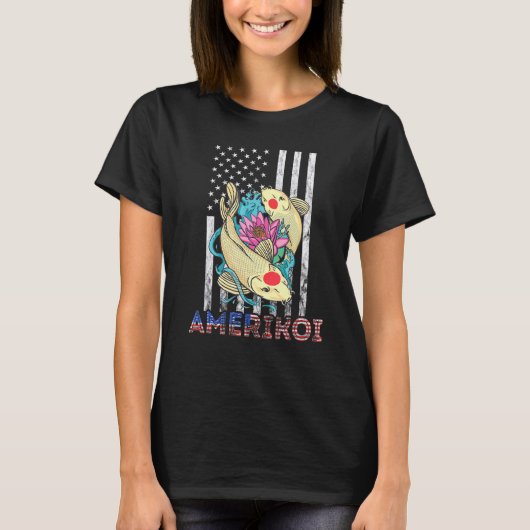 America Koi Fish Lotus 4 juli Patriottisch Ameri T-shirt (Voorkant)