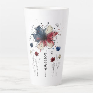 🌸America la Belle Tasse de Latte Fleurie Patrioti
