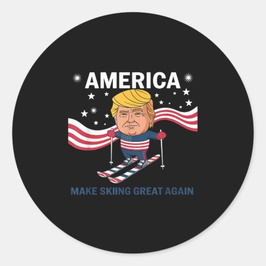 America Make Skiing Great Again Donald Trump Ronde Sticker (Voorkant)
