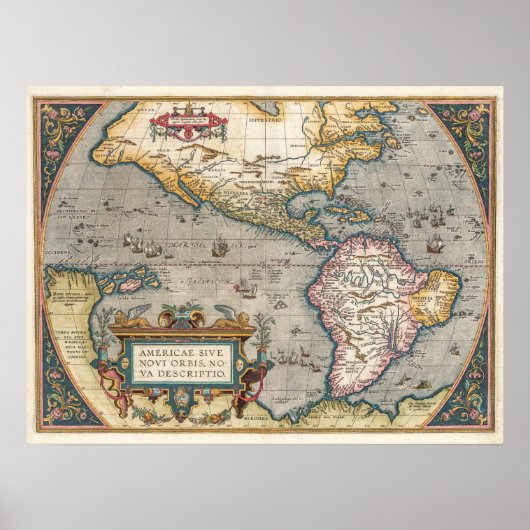 America Map Ortelius Theatre 1570 Poster (Devant)