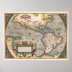 America Map Ortelius Theatrum 1570 Poster