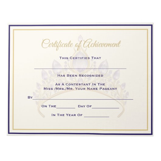 America Pageant Crown Certificate Achievement Awar Notitieblok (Voorkant)