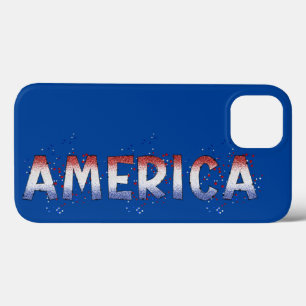 America Patriotic Shimmer Word Art iPhone 13 Hoesje