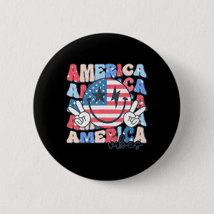 America Vibes USA Groovy Retro Smile Face Happy 4t Ronde Button 5,7 Cm