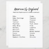 America vs. England Baby shower Game (Voorkant / Achterkant)