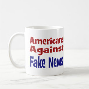American Against Fake News red blue text Koffiemok