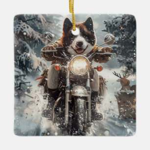 American Akita Hond Rijden Motorfiets Kerstmis Keramisch Ornament