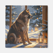 American Akita With Christmas Lights Holiday Magneet (Voorkant)