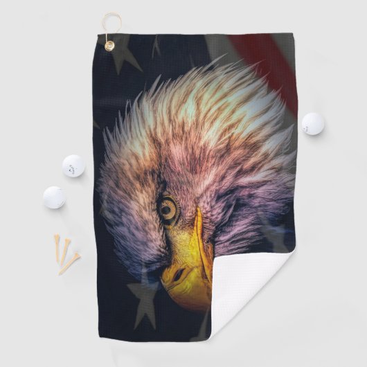 American Bald Eagle Avec Drapeau Golf Serviette (En situation)