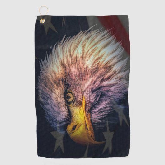 American Bald Eagle Avec Drapeau Golf Serviette (Devant)