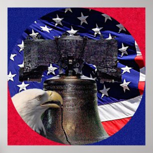 American Bald Eagle, Bell et drapeau Poster Taille