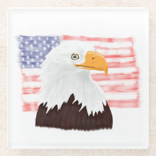 American Bald Eagle en Flag - transparant. Glazen Onderzetter