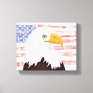 American Bald Eagle en Flag - transparant wit. Canvas Afdruk