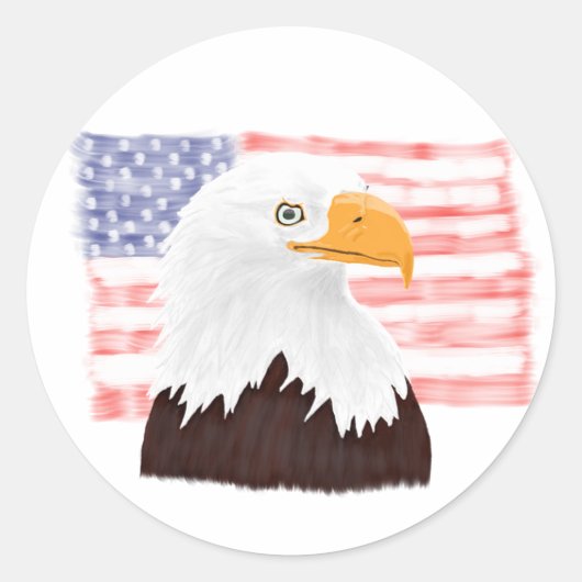 American Bald Eagle en Flag - transparant wit. Ronde Sticker (Voorkant)