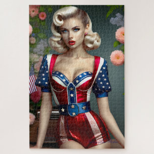 American Beauty Patriottische Blonde Pin-Up Meisje Legpuzzel