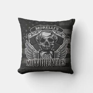 American Biker ADD NAME Skull V-Twin Motorcycli Kussen