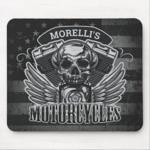 American Biker ADD NAME Skull V-Twin Motorcycli Muismat