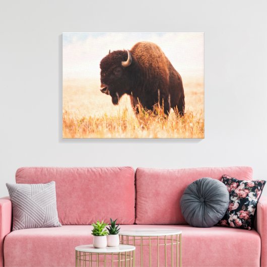 American Bison (Bison Bison) Herd In Teton 2 Canvas Afdruk (Insitu (Woonkamer))