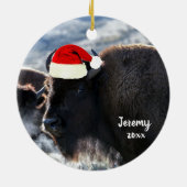 American Bison in Santa Hat Keramisch Ornament (Achterkant)