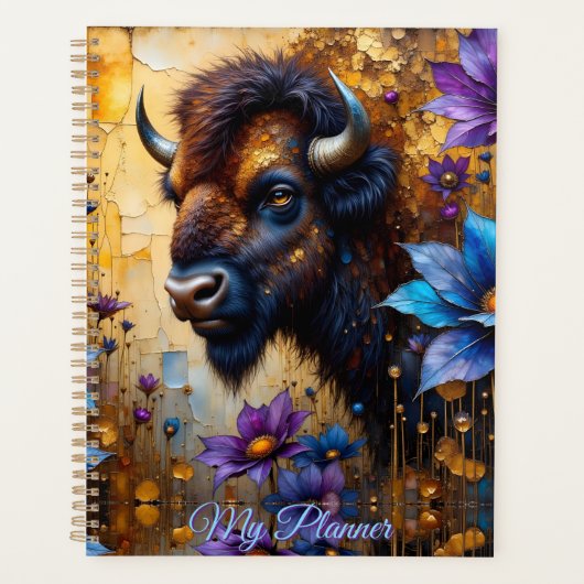 American Bison in textured Flower *Personalize* Planner (Voorkant)