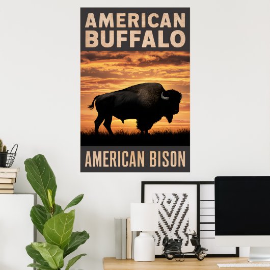 American Bison Sunset Silhouet Poster (Thuiskantoor)