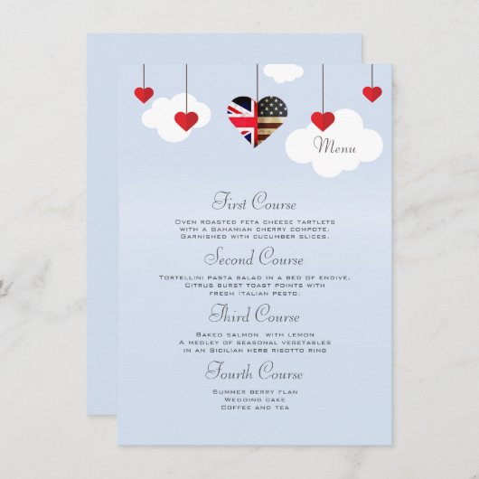 American British 4 Cours Menu Mariage (Devant / Derrière)