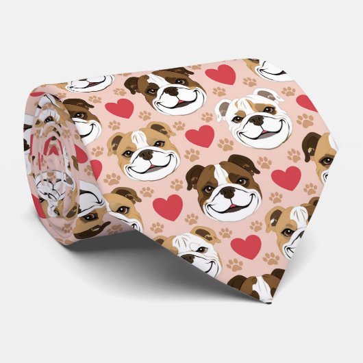 American Bulldog Valentine Hearts Pattern Dog Love Stropdas (Opgerold)