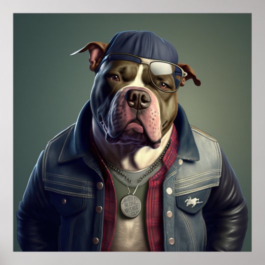 American Bully Hipster Dog Poster (Voorkant)