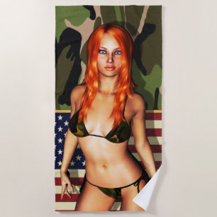 American Camo Bikini Babe Strandlaken