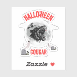 american cougar on halloween night with crows sticker