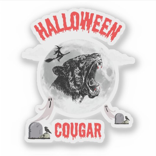 american cougar on halloween night with crows sticker (Voorkant)
