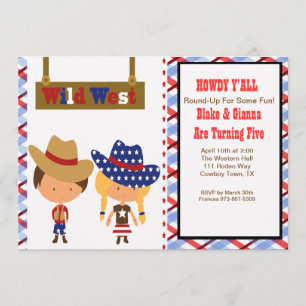 American Cowboy & Cowgirl Birthday Invitation Kaart