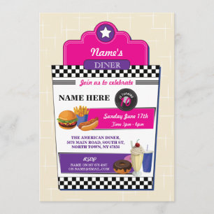 American Diner Birthday Party Burger Girls Invite Kaart