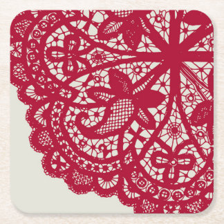 American Doily & Lace, 6, Red on Cream Paper Bord Vierkante Kartonnen Onderzetter