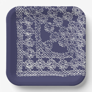 American Doily & Lace, Square Edge1, Cream on Blue Papieren Bordje