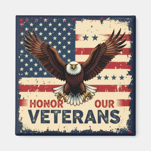 American Eagle Honor Our Veterans Square Magnet Magneet (Voorkant)