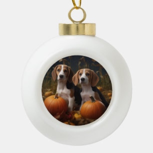 American English Foxhound Puppy Herfstpracht Keramische Bal Ornament
