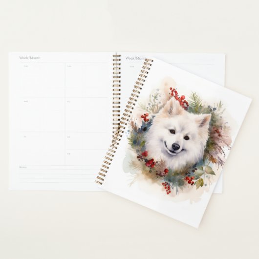 American Eskimo Christmas Wreath Festive Pup (Devant avec enveloppe)