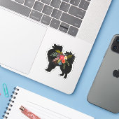 American Eskimo Dog Boho Floral Silhouette Sticker (Laptop met iPhone)